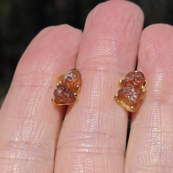 Strawberry/tangerine Raw 2k Tourmaline Sterling & Gold Earrings - Picture 3 of 10